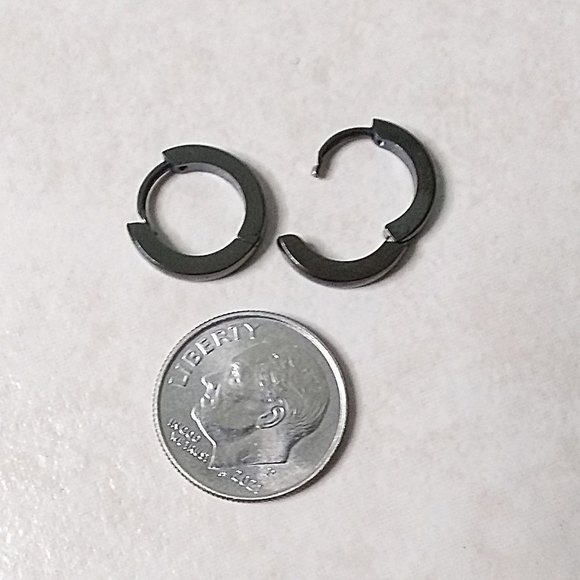 Unisex Men's or Women's Huggie Hoop Earrings! 304 Stainless Steel Gunmetal Black - Picture 4 of 6